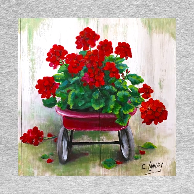 The Red Wagon with Gerainiums by Carol Landry Fine Art 